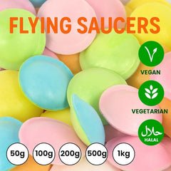 VEGAN FLYING SAUCERS Retro Sweets Party Wedding Favours Candy Sherbet Pick n Mix
