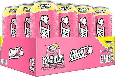 12 x GHOST ENERGY DRINK - Sour Pink Lemonade 500ml - GLUTEN SUGAR FREE - VEGAN