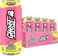 12 x GHOST ENERGY DRINK - Sour Pink Lemonade 500ml - GLUTEN SUGAR FREE - VEGAN