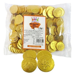 1kg Bag Large Milk Chocolate Gold Foiled MONEY COINS Party Bag Wedding Favours