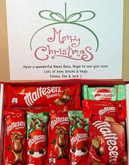 CHOCOLATE PERSONALISED HAMPER GIFT BOX Christmas Present Maltesers Bars Milk