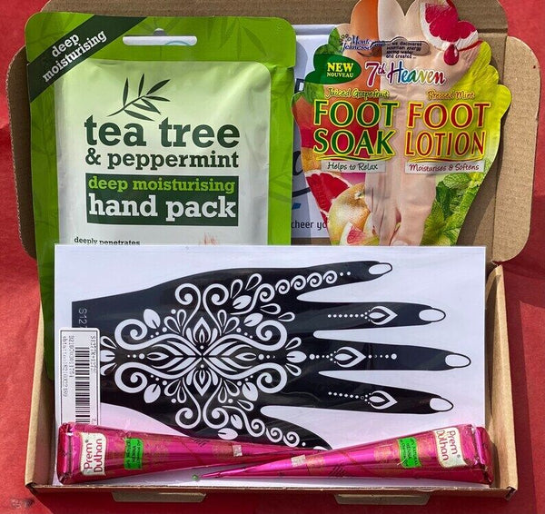 Personalised Self Care & Temporary Henna Tattoo Gift Hamper Box For Her