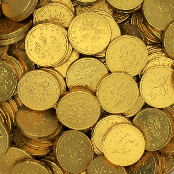 Large Milk Chocolate Gold Foiled MONEY COINS Party Bags Wedding Favours Sweets