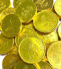 Large Milk Chocolate Gold Foiled MONEY COINS Party Bags Wedding Favours Sweets